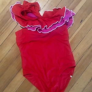 Summersalt Ruffle Sidestroke swimsuit in Lava + Hibiscus